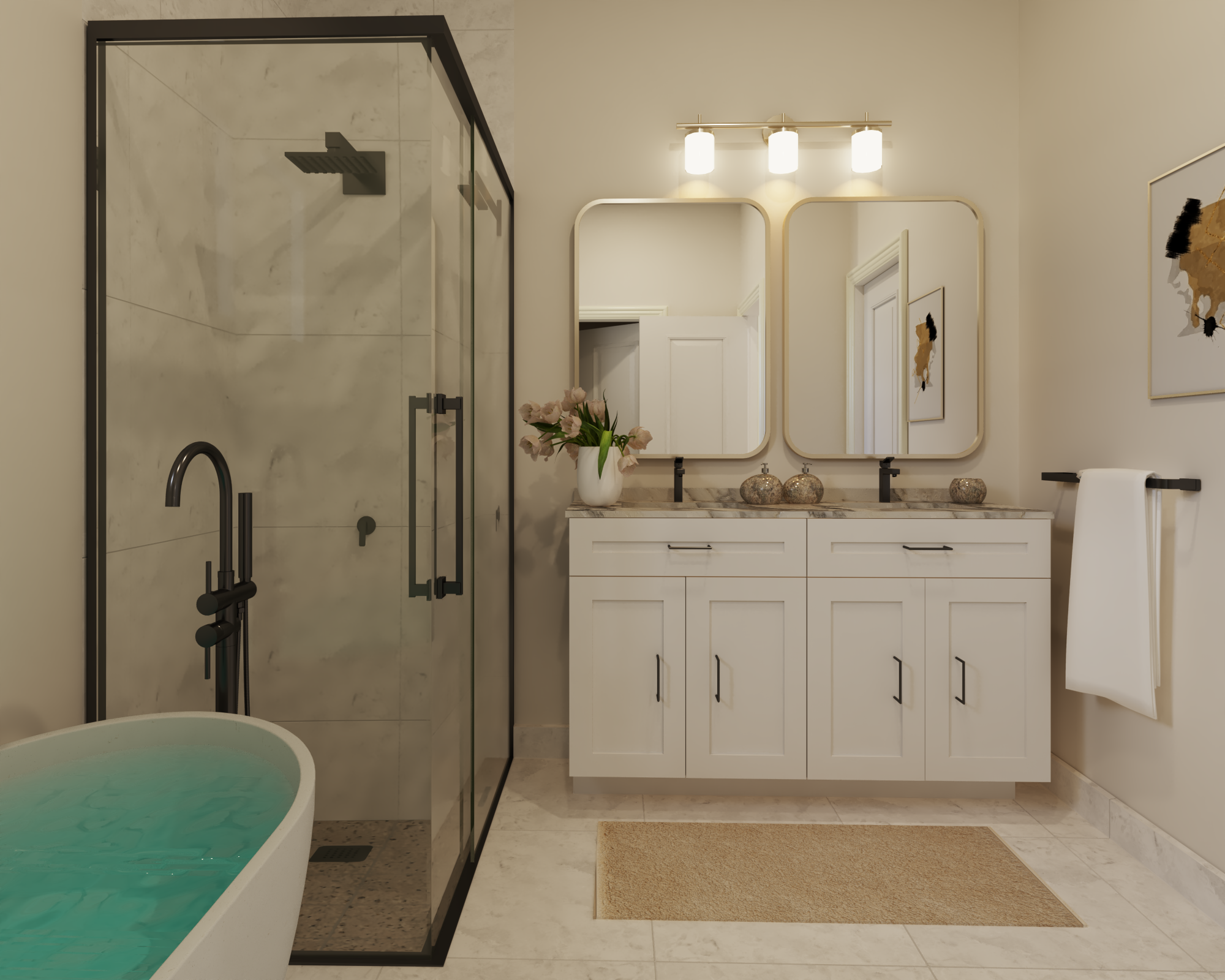 A luxurious bathroom with elegant fixtures and a spa-like atmosphere.
